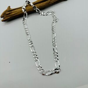 Solid Sterling Silver Flat Figaro 24" Chain